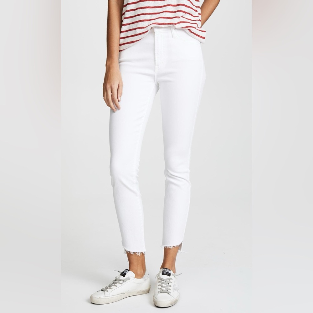 NWOT Mother Denim Stunner Zip Ankle Step Fray white jeans size 27